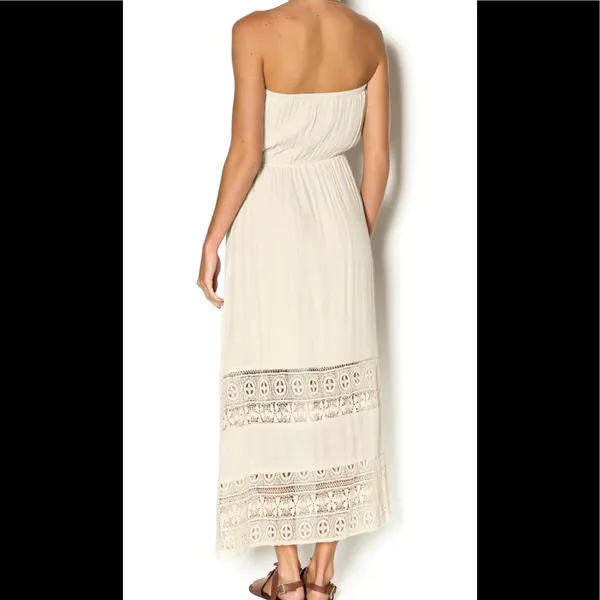 Sweet Journey Beige Lace Trim Maxi Dress Resortwear Sleeveless Vacation S Boho Beach Cruise - Image 2