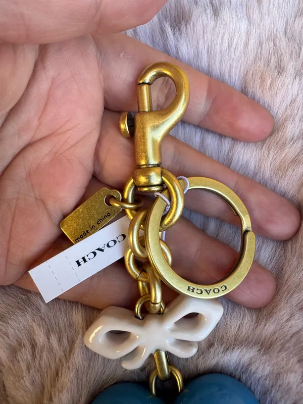 Coach Heart Bag Charm In Resin/Brass/Blue Multi CBH12 Key Chain Key Ring NWT - Image 3
