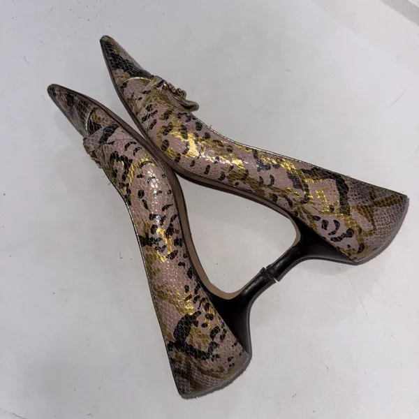 Michael‎ Kors Heels Snake Skin Leather 2" Kitten Heels MK Logo Chain Women's 8M - Image 10