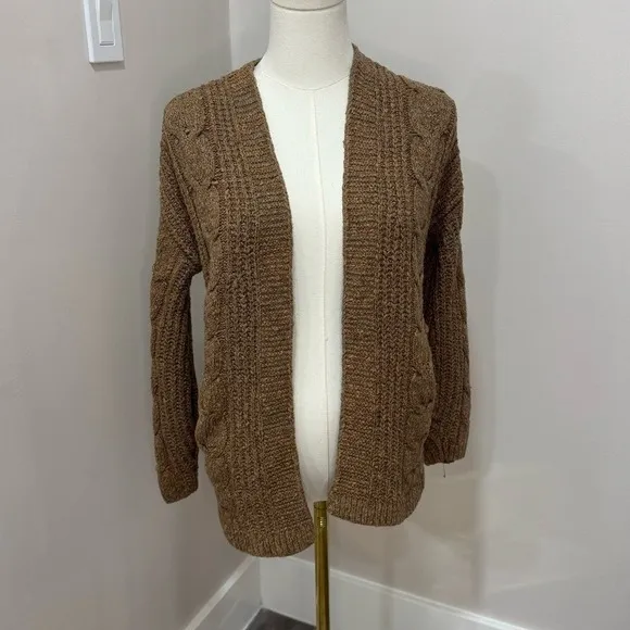 Abercrombie‎ & Fitch Brown Cable Knit Open Front Cardigan Sweater XXS - Image 2