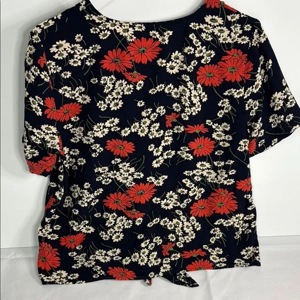 Madewell Black and Red Tie Front Blouse with Peter Pan Collar - Image 2