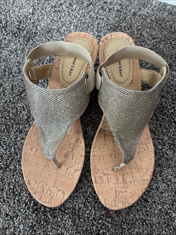 St. John's Bay Metallic Gold Thong Cork Sandals - Image 2