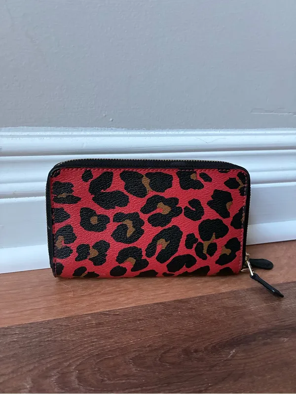 Coach Double Zip Wallet In Red Leopard Print Coated Canvas - Image 5