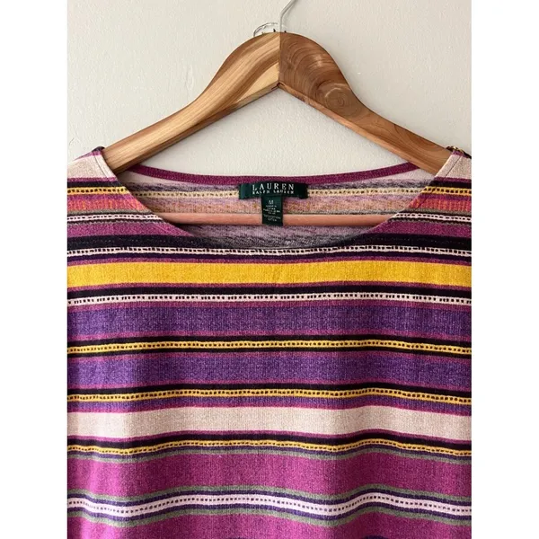 Ralph Lauren Sz M Pullover Striped Cotton Blouse Top Short Sleeves T-Shirt - Image 3