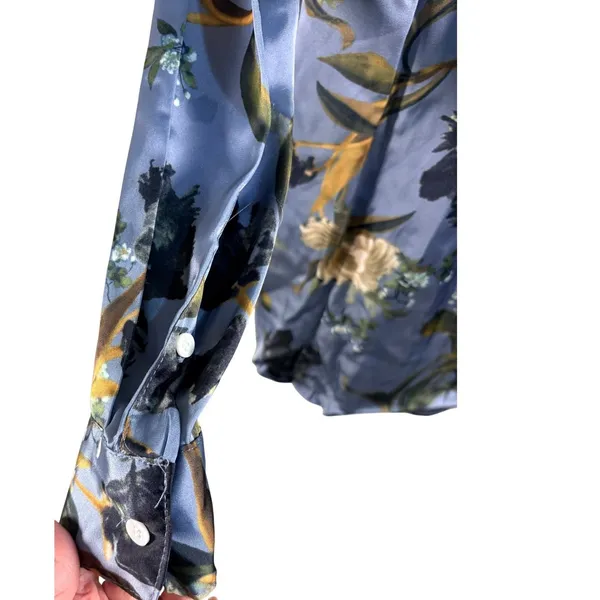 Elie‎ Elie Tahari Womens Blue Floral Satin Button Down Blouse Size Small NWT - Image 10