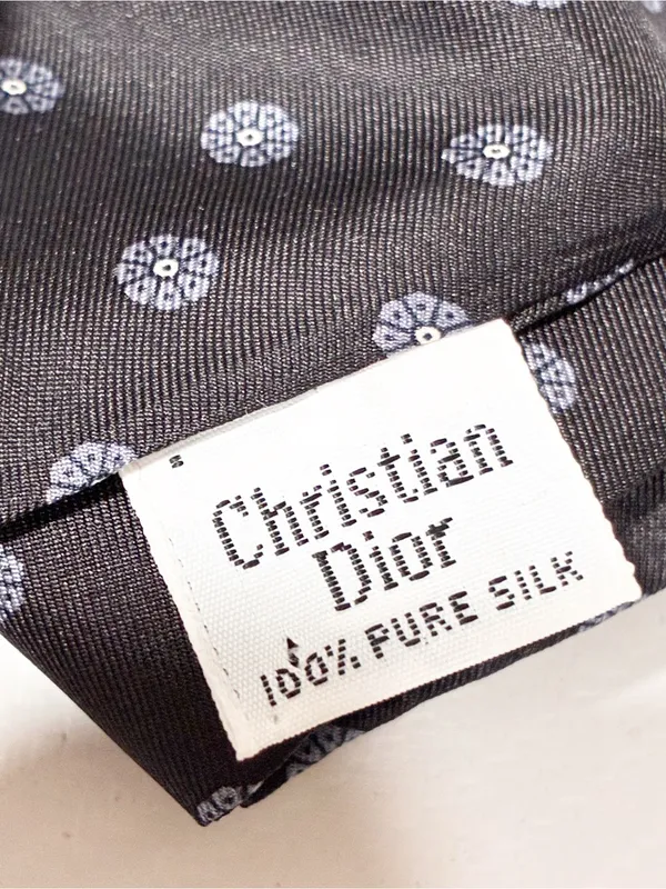 Christian Dior Unisex Black Grey Micro Floral Pure Silk Scarf - Image 4