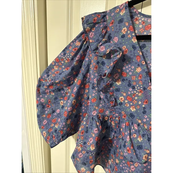 Karlie Blue Floral V Neck Crop Top Size Medium Hippie Boho 3/4 Sleeve - Image 3