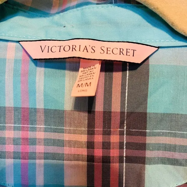 Victoria’s Secret Blue Pink Plaid Sleepshirt Long Sleeve‎ Button Front Medium - Image 8