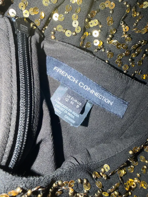 French Connection Black and Gold Sequin Dress - Image 2