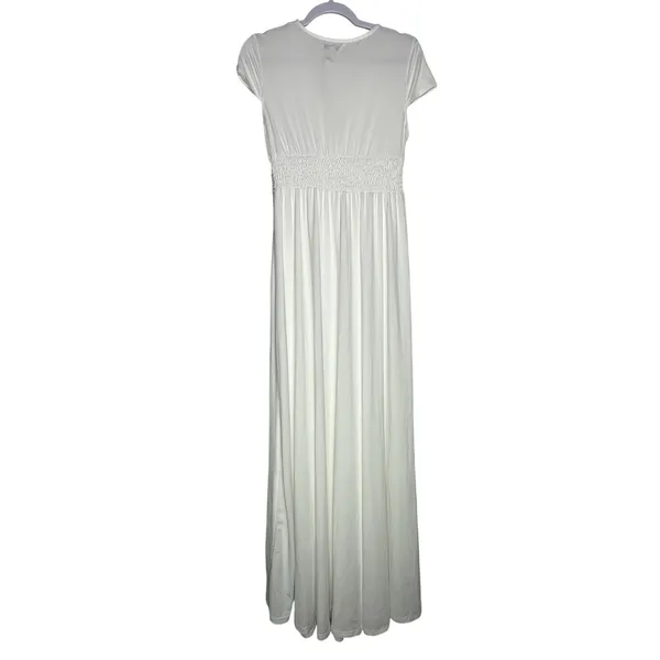 Dress Day White Maxi Dress‎ Womens Large V Neck Empire Waist Flowy Boho Formal - Image 2