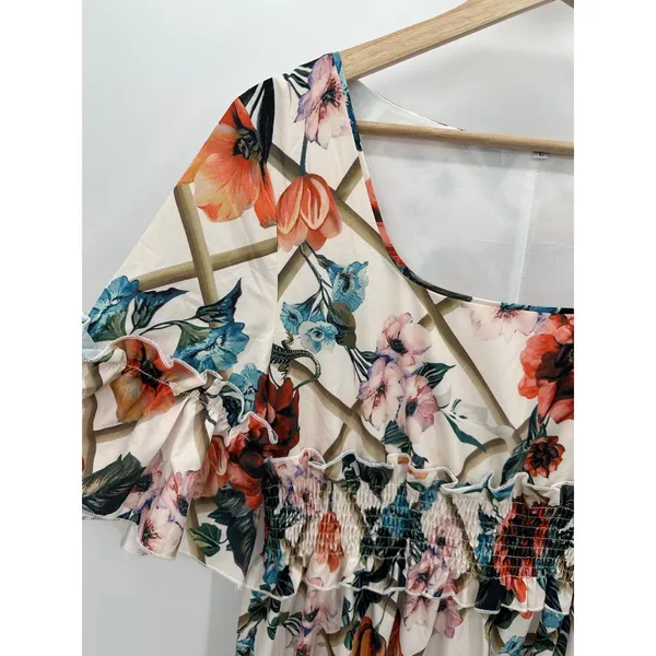 White Floral Maxi Dress Size L Flowy Feminine Long‎ Summer Lightweight Boho - Image 6