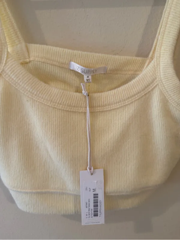 Z Supply Ribbed Square-Strap Crop Tank in Light Yellow - Image 3