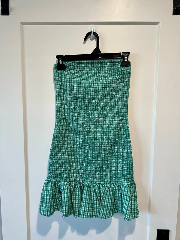 Princess Polly Porschia Strapless Mini Dress Green Check Size 6 NWT - Image 2