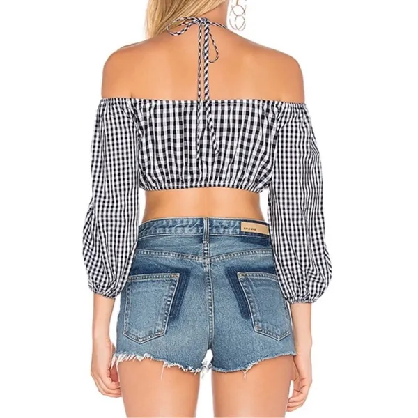 Lovers + Friends x Revolve Women’s Addison Off Shoulder Gingham Black Crop Top - Image 6