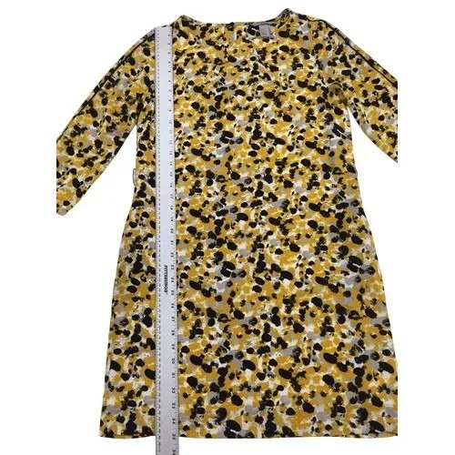 H&M Yellow Black Dot Shift Dress‎ 3/4 Sleeves With Pockets Size 4 - Image 3