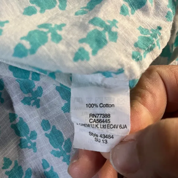 J. Crew Women's Teal Blue White Cotton Thistle Print Popover‎ Size Small - Image 4