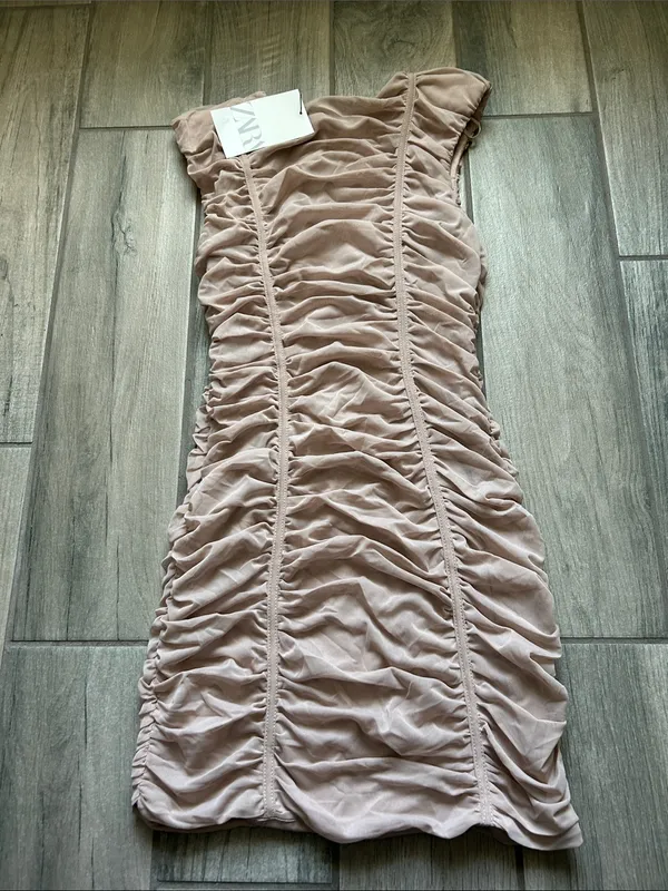 Zara Dusty Pink Ruched Mini Dress - Image 6