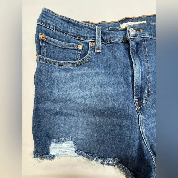 Levi's Dark Blue Distressed High-Rise Jean Shorts - Image 6