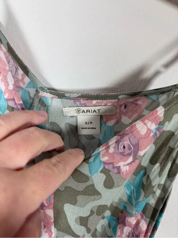 Ariat Camo Floral Asymmetrical Handkerchief Hem Tank Dress Rayon Small - Image 7