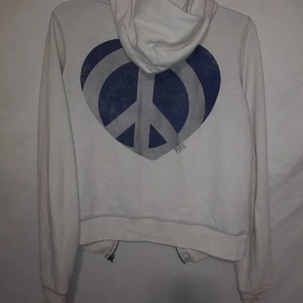 PINK VS L Hoodie Zip Front Sweatshirt Peace Jacket in White - Image 3