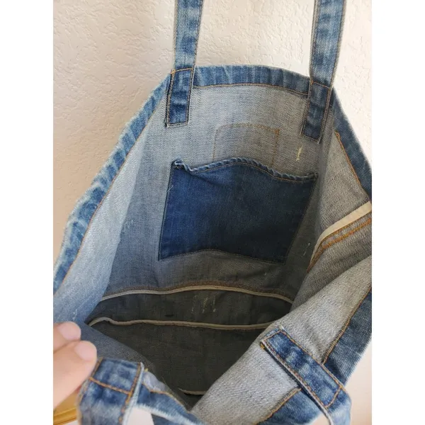 American Eagle Womens Jean Denim Bag Shoulder Tote distressed Ladies Pur… - Image 5