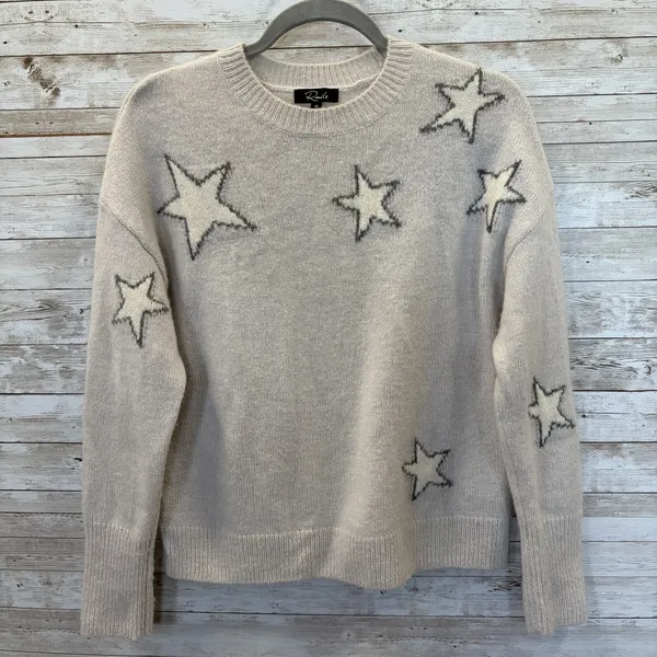 Rails Womens XS Sweater Cashmere Blend Virgo Gray White Stars Drop Shoulder - Image 2