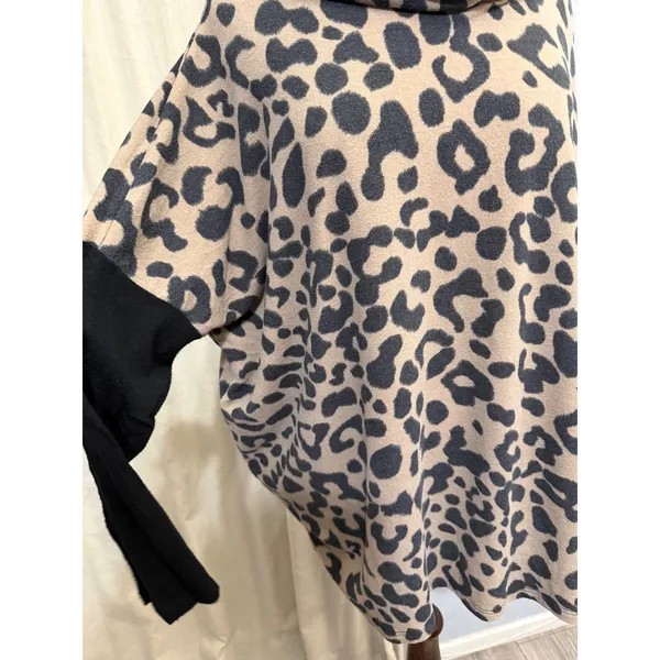 Honeyme Curvy XL Tunic‎ Top Leopard Print Cowl Neck Black Colorblock Sleeve USA - Image 9
