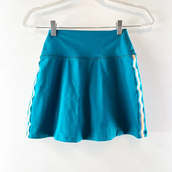 Spiritual Gangster Nyla Mini Skirt Side Stripe Dark Turquoise Teal Green Small - Image 3
