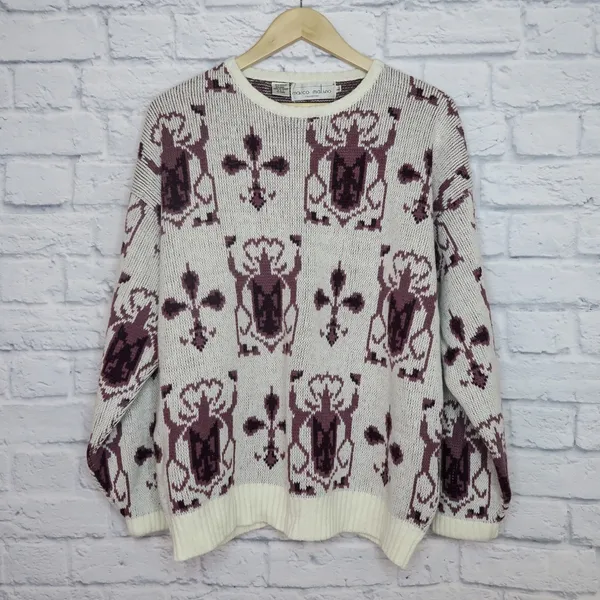 Vintage 80s Geometric Abstract Purple Sweater - Image 3