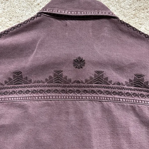 Dear John Purple/Maroon Denim Button-Up Jacket with Embroidered Aztec Details - Image 7
