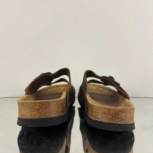EASTLAND Vintage 90s Womens Brown Leather Dual Strap Buckle Slip On Sandals - Image 5
