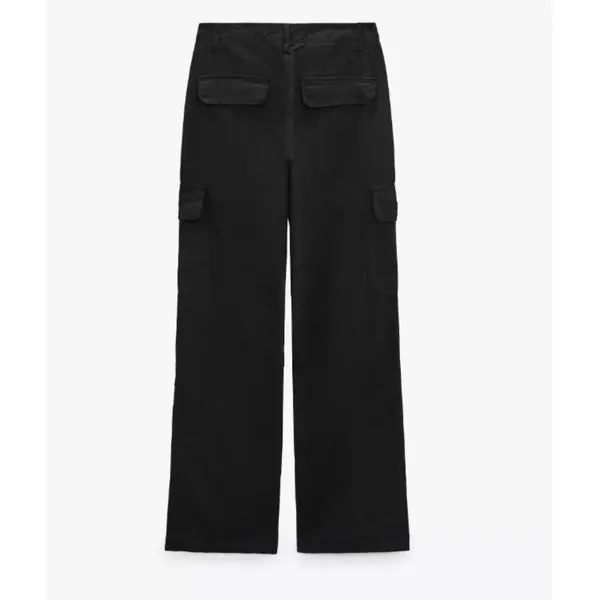Zara TRF Straight Black Cargo Pants Women's Size 0 Y2K Revival Utility‎ Fashion - Image 2