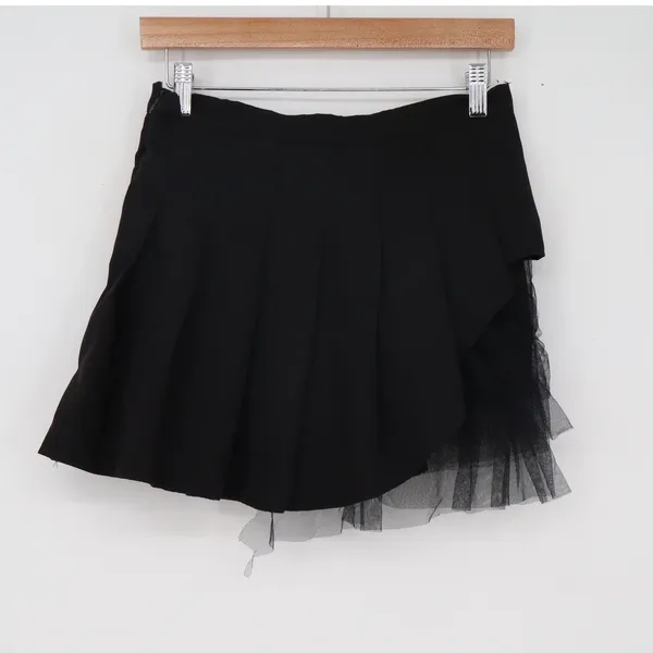 Unbranded Skirt Women L Pleated Asymmetrical Black Tulle Mesh Trim Excellent - Image 3