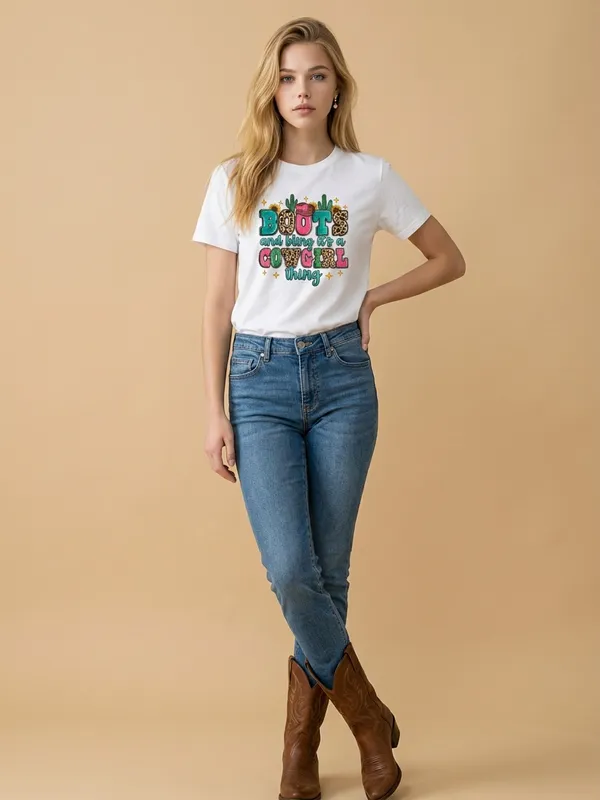 Women’s White “Boots and Bling it’s Just Cowgirl Thing” T Shirt Size XL - Image 2