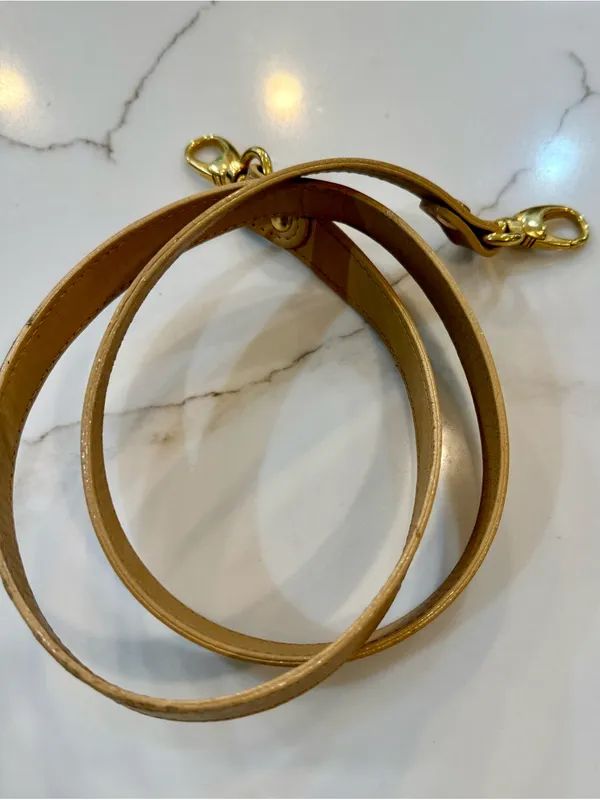 Tan Leather Shoulder Strap with Gold Hardware - Image 3