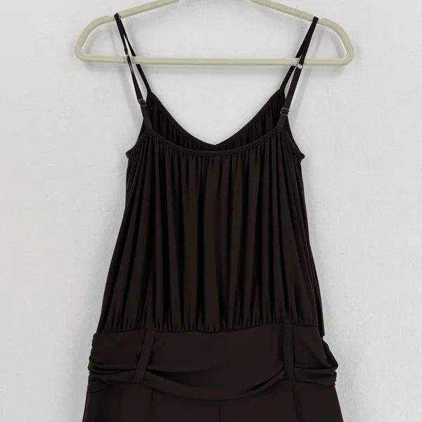 Lapis Women S Brown Wide Leg Jumpsuit Spaghetti Strap Ruched Waist Y2K 2000 Boho - Image 4