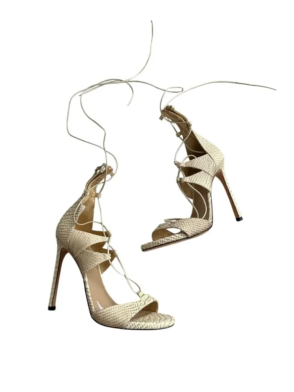 STUART WEITZMAN Beige Snake Print Lace Up Sandals Heels Size 9 - Image 10