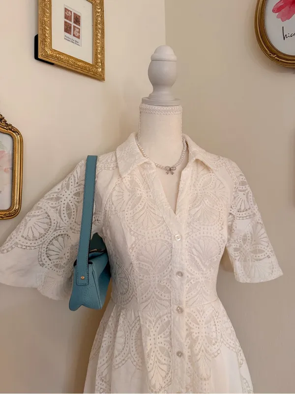 Anthropologie White Eyelet Midi Dress with Cutout Back - Image 7