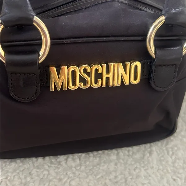 Moschino Vintage Signature Top Handle Satchel Mini Bag Brown Nylon - Image 4