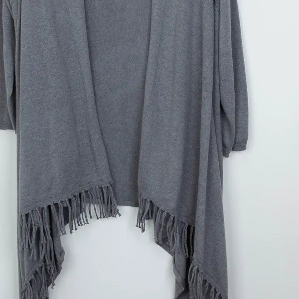 Melissa McCarthy Seven7 Gray Fringe‎ Cardigan Sweater Waterfall Duster Size 2X - Image 4