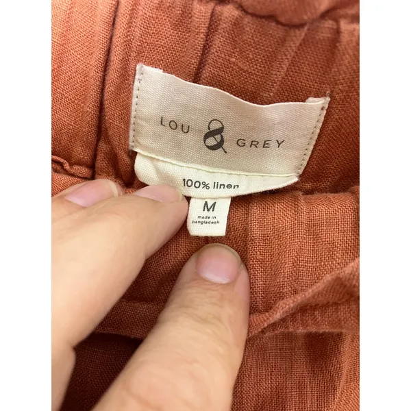 Lou & Grey 100% Linen Shorts Womens Medium Orange Good Paperbag Waist Pockets - Image 4