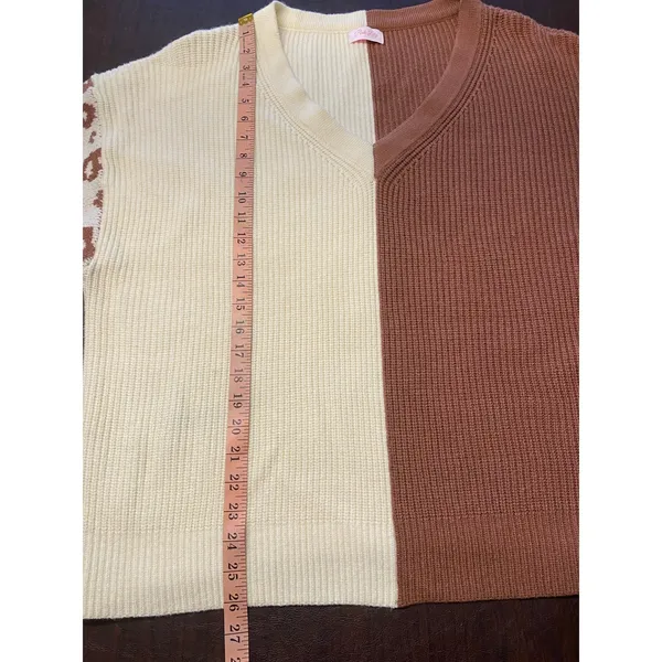 Pink Lily Oversized Ribbed Sweater Colorblock Leopard Sleeve XL 1X Cozy Casual‎ - Image 5