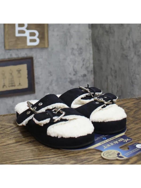 NWT Isotoner Womens Microsuede Double Buckle Slide Slippers 8532 Black S (6.5-7) - Image 4