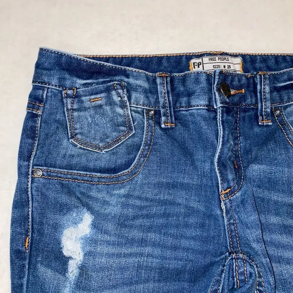 Free People Womens 25 Distressed Skinny Denim Blue Jeans 61855-1651 5125‎ - Image 3