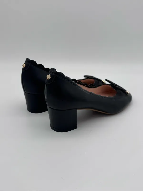 Kate Spade New York Yasmin Scalloped Block Heel Pumps Black Leather Size 6.5 - Image 8