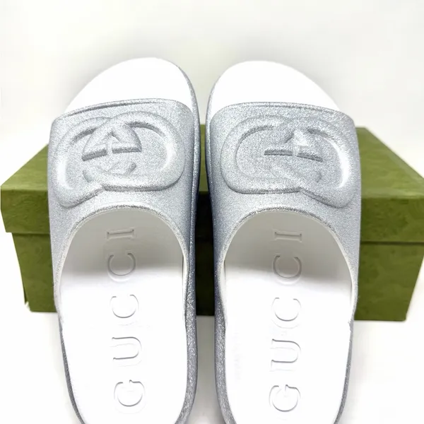 Gucci Interlocking G Platform Slide Silver Glitter - Image 7