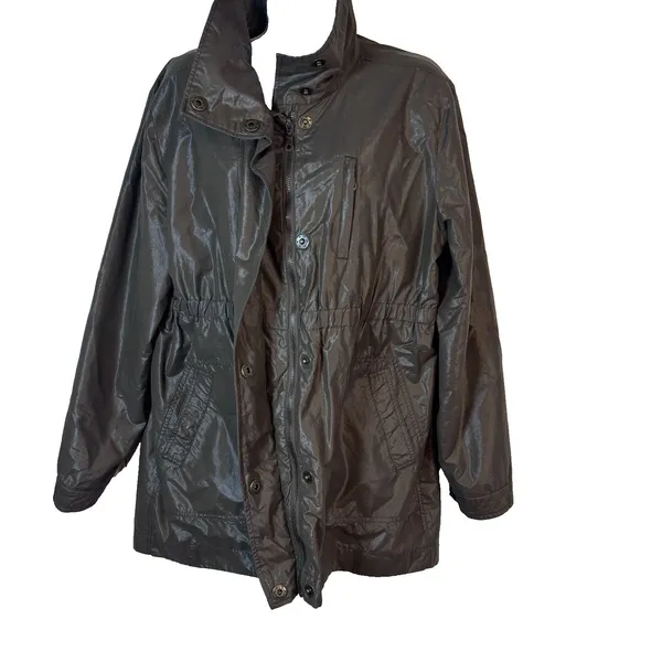 Liz Claiborne Lightweight Utility Jacket Women's L Metallic Brown Zip Snap Waist - Image 5
