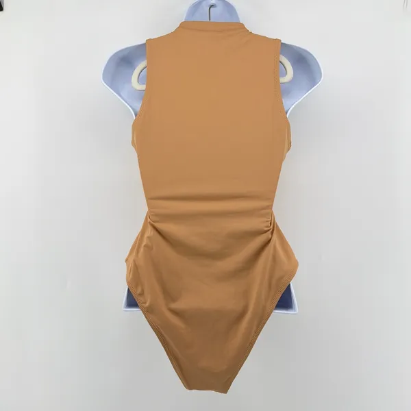 SKIMS Swim Zip Front Sleeveless One Piece Swimsuit Ochre Tan Neutral Small S - Image 5