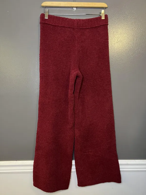 Aerie Pants Womens Small Red Fuzzy Knit Wide Leg Cozy Lounge Sweatpants - Image 5