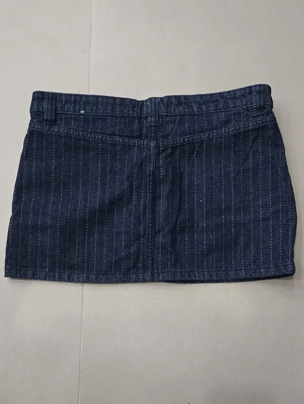Mango Stripe Mini Denim Skirt In Dark Blue Size 6 - Image 5